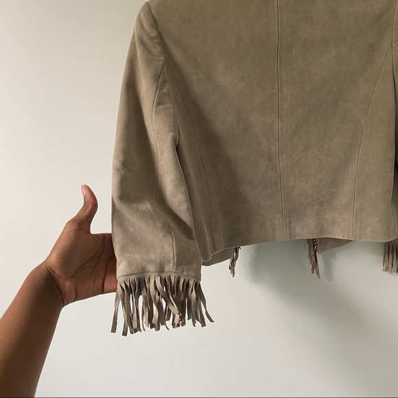 Calvin Klein Gray Fringe Suede Jacket - Picture 5 of 7